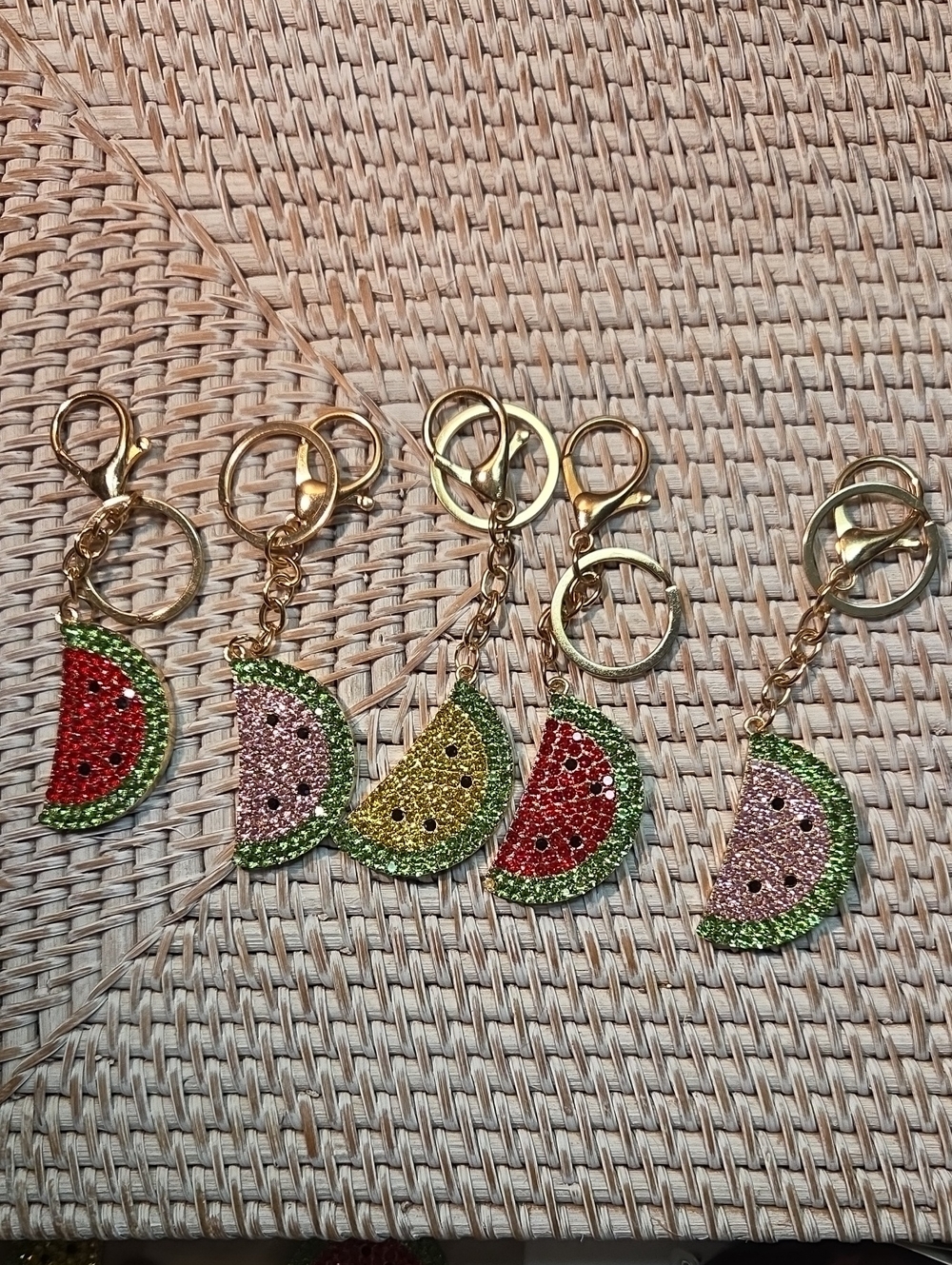 5 For 25 Sparkle Watermelon Slice Keychain - Gold Hardware (Pink/Red/Yellow)